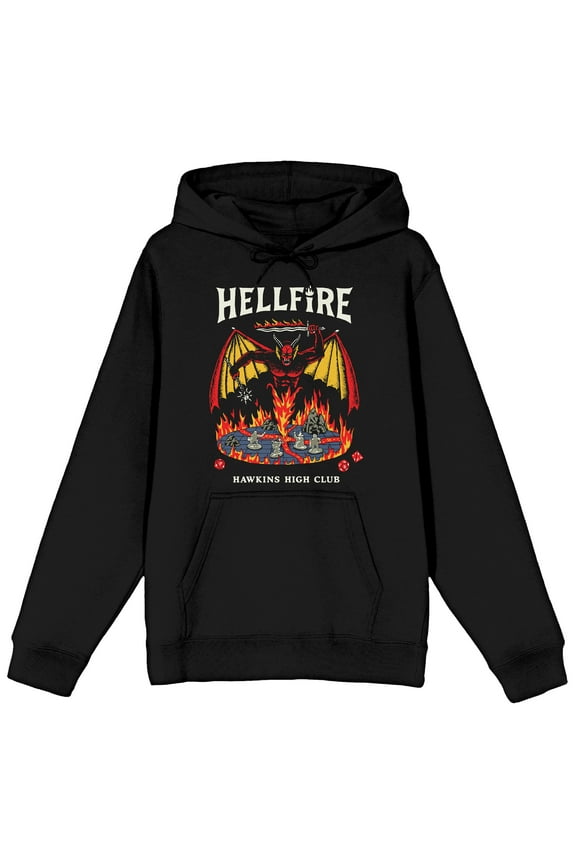 Stranger Things Hellfire Hawkins High Club Long Sleeve Black Adult Hooded Sweatshirt-Small