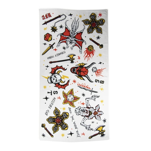 Stranger Things Hellfire Icons 34" x 64" Oversized Bath Towel, Cotton, Multicolor, Netflix