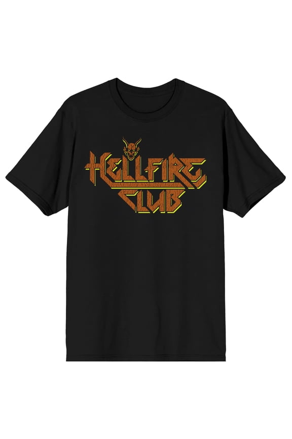 Stranger Things Hellfire club 90s Rock Logo Adult Black Crew Neck Short Sleeve T-shirt-5XL