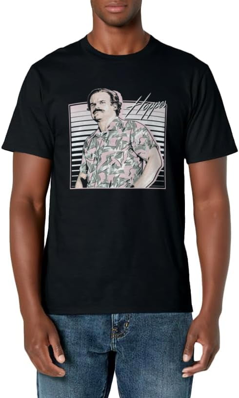 Stranger Things Hopper Hawaiian Shutter Background T-Shirt Universal ...