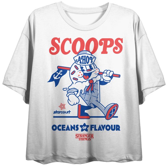 Stranger Things Ice Cream Crop Short Sleeve Tee for Women-Small