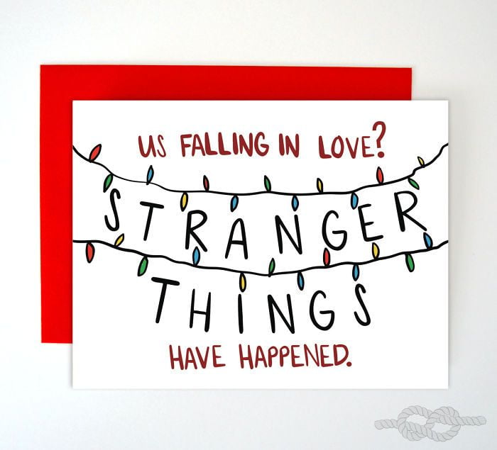 Stranger Things Inspired Love Card "Us Falling in Love? Stranger Things Have Happened!" Blank Inside, Envelope Included Perfect for Couples, Anniversaries, or Fun Surprises
