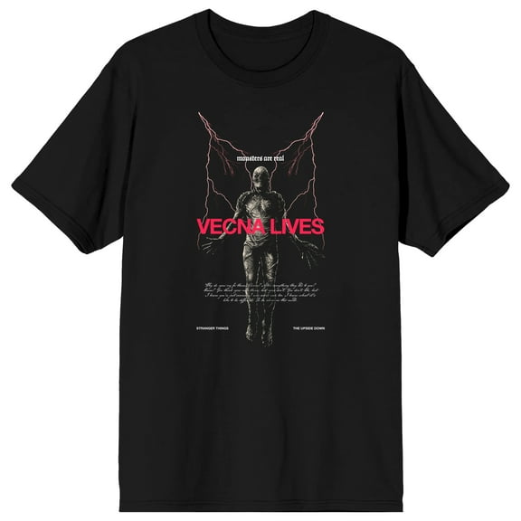 Stranger Things Lightning, Monster are Real, Vecna Lives, The Upside Done, Scary, Horror, on Black Adult T-Shirt-6XL