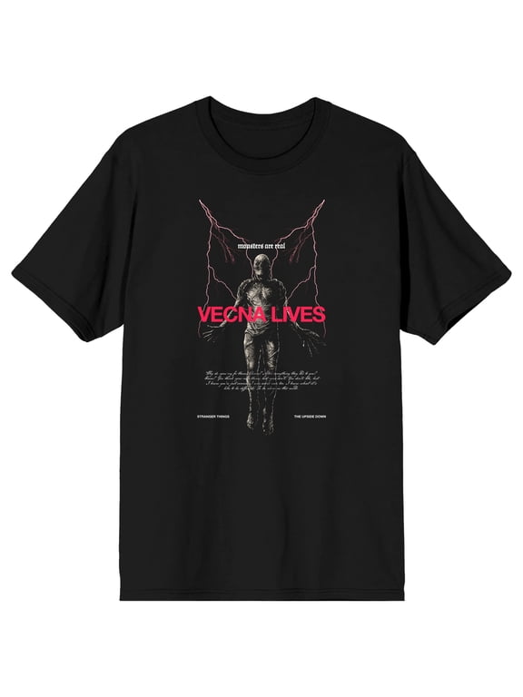 Stranger Things Lightning Monster are Real Vecna Lives The Upside Done Scary Horror on Black Adult T-Shirt-Medium