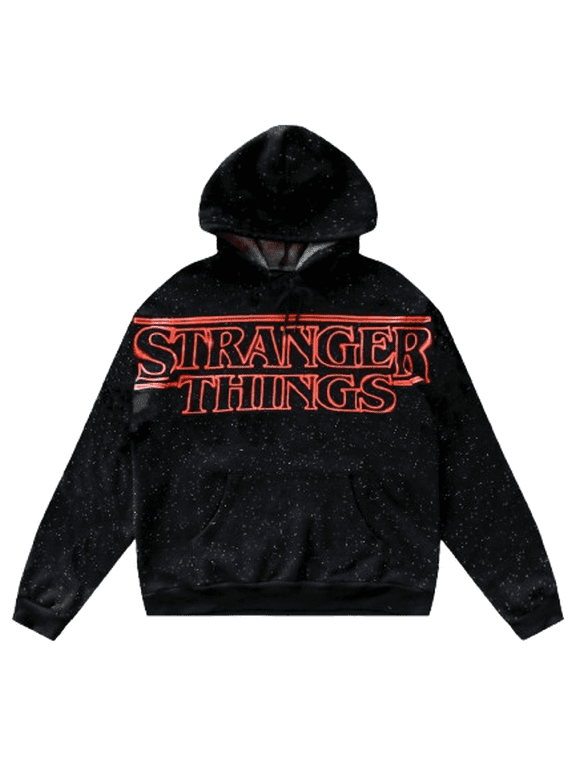 Stranger Things Starry Logo Adult Black Long Sleeve Hooded Sweatshirt-XL