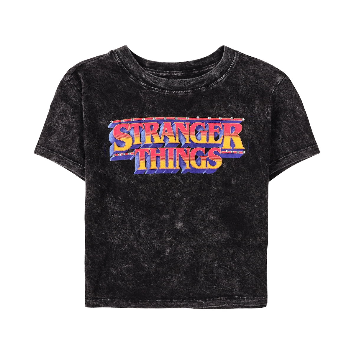 Stranger Things Logo Women's Black Mineral Wash Crew Neck Short