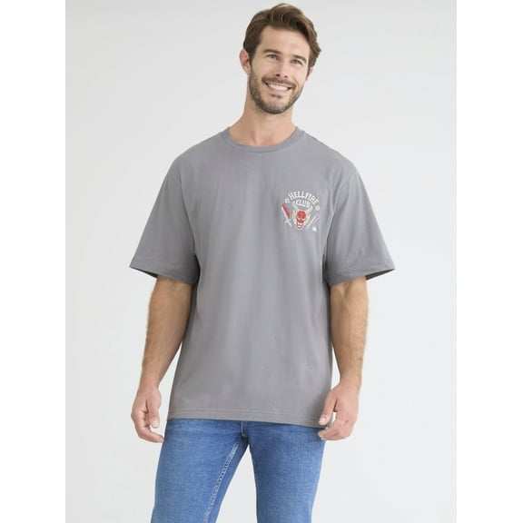 Netflix Stranger Things Hellfire Club Men's & Big Men's Drop Shoulder Graphic Tee, Sizes S-3XL