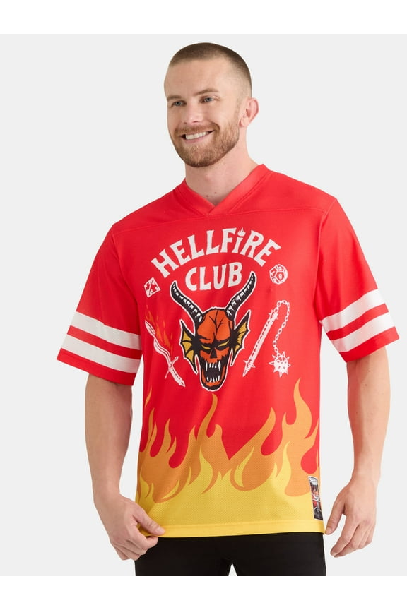 Netflix Stranger Things Hellfire Club Men's and Big Men's Front Back Graphic Football Jersey with Short Sleeves, Sizes S-3XL