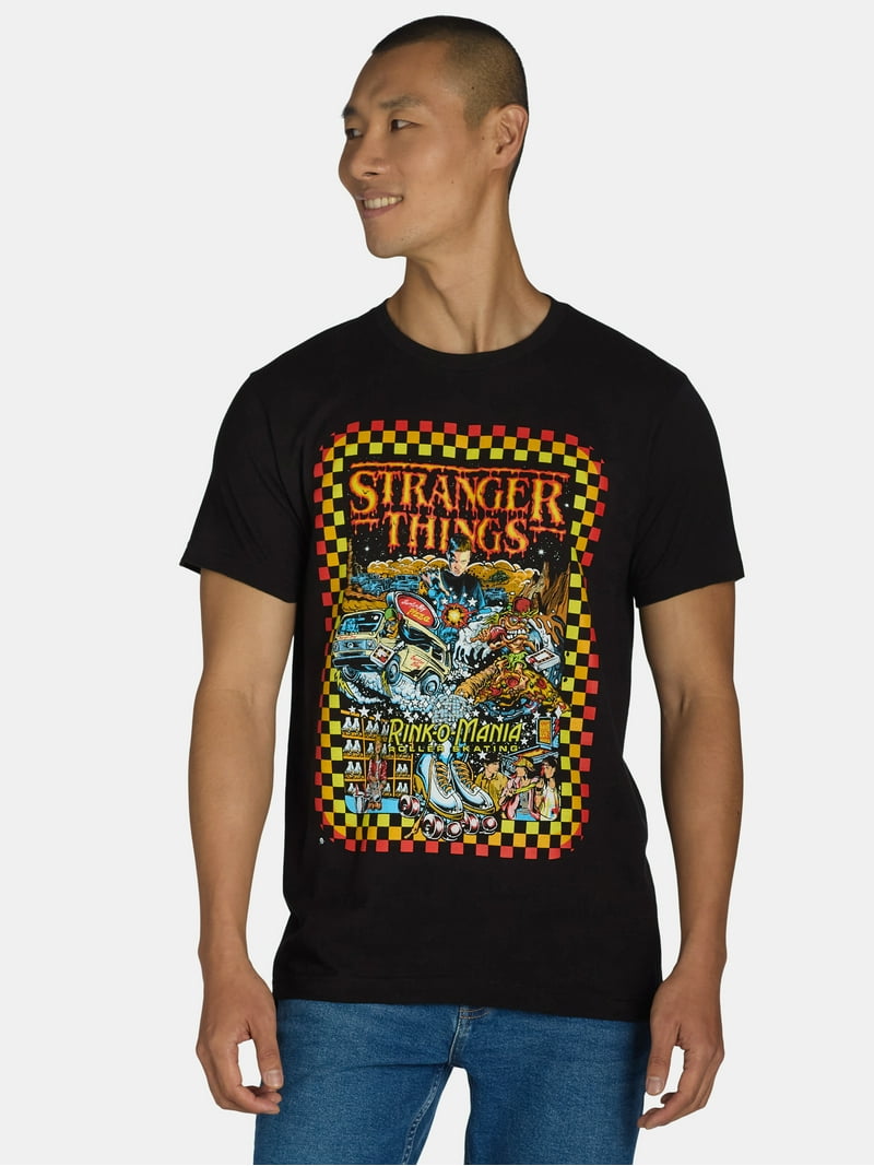 Stranger Things Men's Rink-O-Mania Graphic Tee - Fun Cotton Shirt
