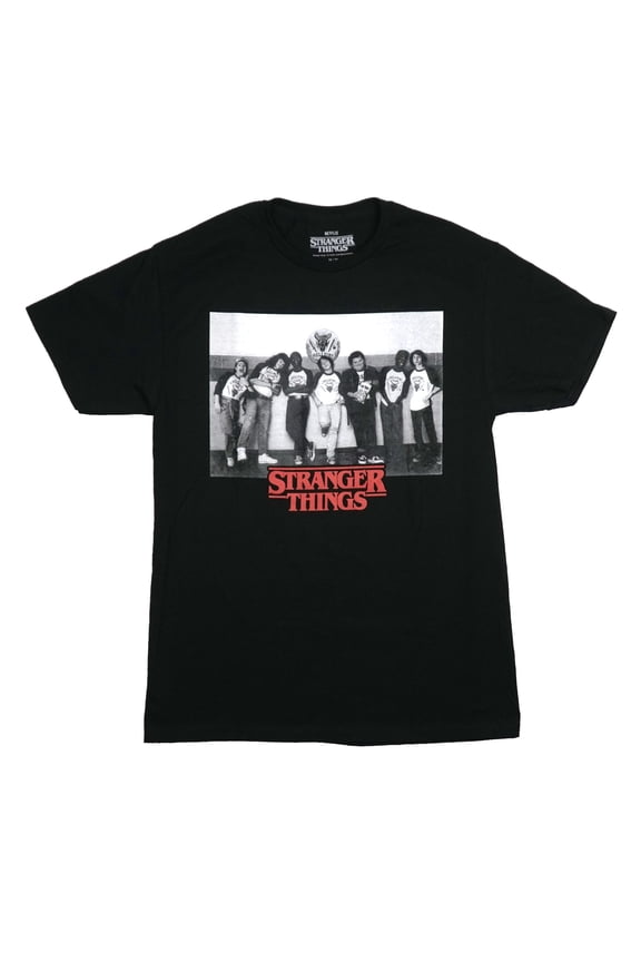 Stranger Things Mens T-Shirt - Hellfire Club B & W Photo Name Back (Large)