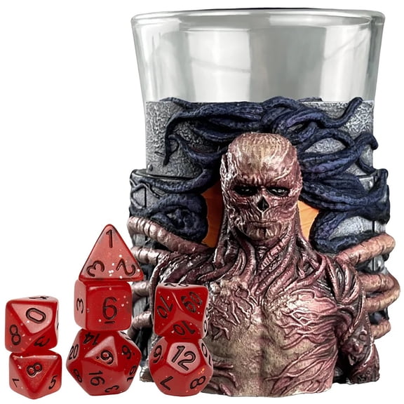Stranger Things: Mini Dice Cup - Vecna - 7pc Red & Black Polyhedral Set, Detailed Character Sculpt On Glass Cup, Collectible RPG Accessories, Licensed