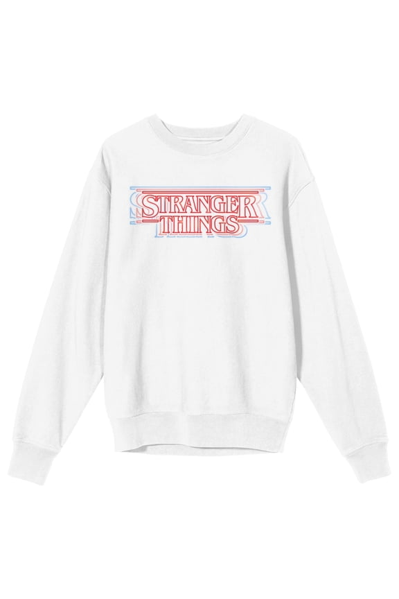 Stranger Things Outline Logo Sweatshirt - White Crewneck Pullover-Medium