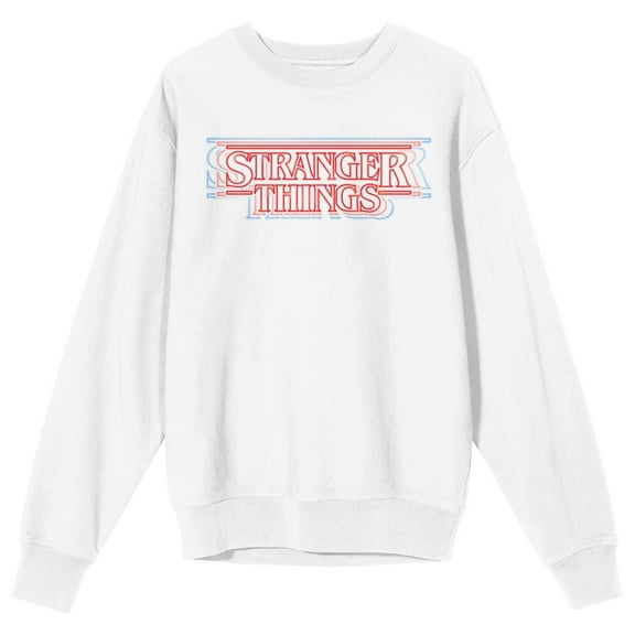 Stranger Things Outline Logo Sweatshirt - White Crewneck Pullover-Small