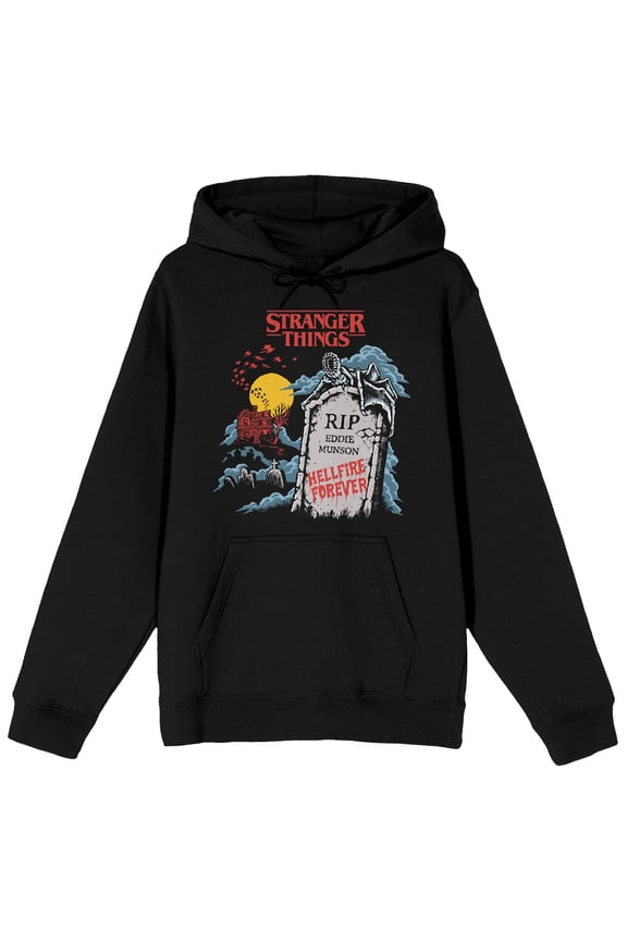 Stranger Things RIP Eddie Munson Adult Black Long Sleeve Hoodie-XXL