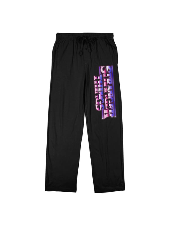 Stranger Things Red, White, Blue Logo Men's Black Sleep Pajama Pants-Medium