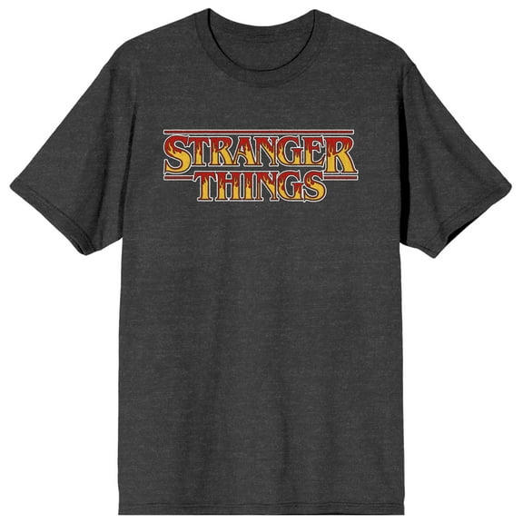 Stranger Things Season 4 Logo Men's Charcoal Heather Crew Neck Short Sleeve T-shirt-Medium