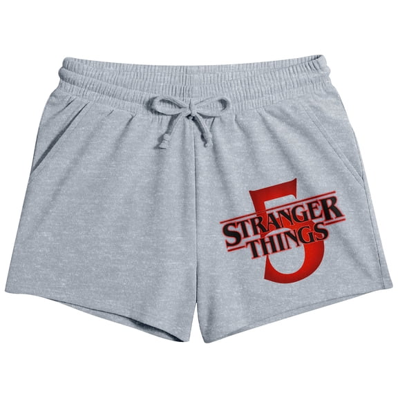 Stranger Things Season 5 Logo Women’s Heather Gray Lounge Shorts-XL