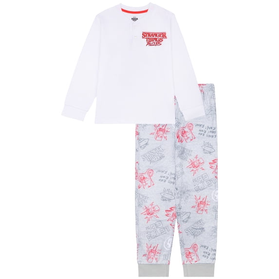 Stranger Things Tween Boys Long Sleeve Henley and Pant Pajama Set, 2-Piece, Sizes 8-18