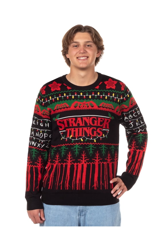 Stranger Things Ugly Christmas Sweater Men's The Upside Down Holiday Lights Knit Pullover