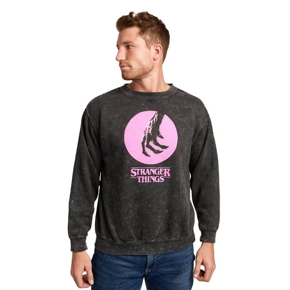 Stranger Things Vecna CC TV Oversized Print on Men's Black Mineral Wash Sweatshirt -Small