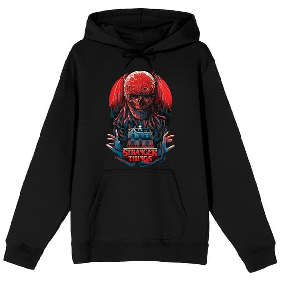 Stranger Things Vecna & Haunted House Adult Black Long Sleeve Hooded Sweatshirt-Medium