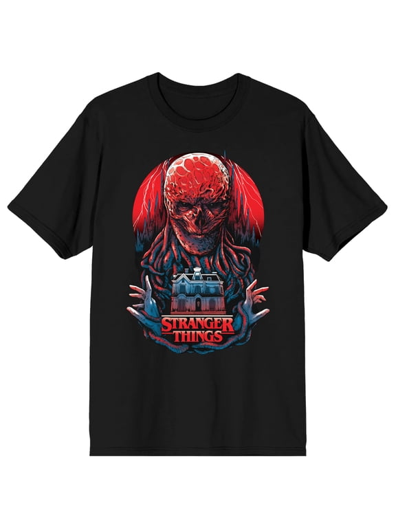 Stranger Things Vecna Haunted House Men's Black Crew Neck Short Sleeve T-shirt-Small