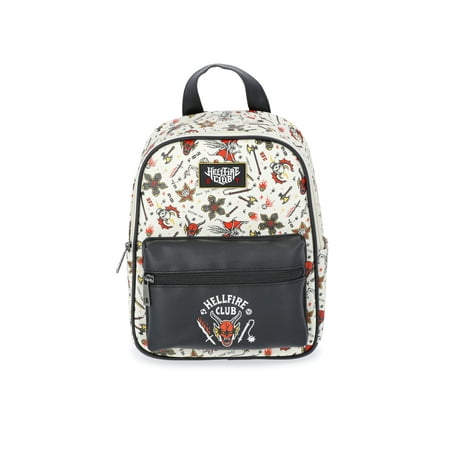Netflix Stranger Things Hellfire Club Women's 10.5" Mini Backpack, Black/White