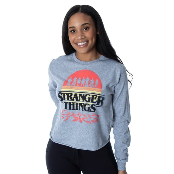 Stranger Things Women's Shirt Distressed Group Long Sleeve For Women Adult Skimmer Tee