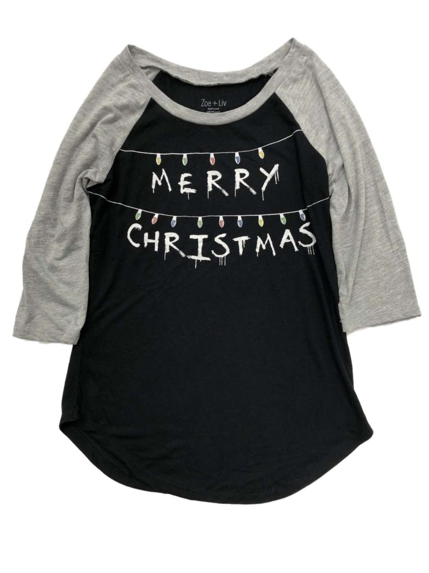 Stranger Things Womens Distressed Merry Christmas Lights Holiday T