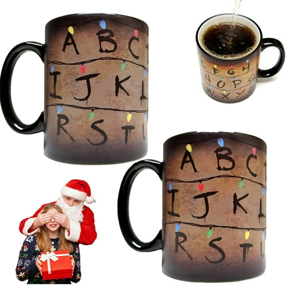 Strangers Coffee Mug, Color Changing Christmas Lights Ceramic Mug - Cool Things Stranger Gifts, 11oz Christmas Coffee Mugs, ST Merch Fans Birthday Valentine's Gifts Collection (2Set)
