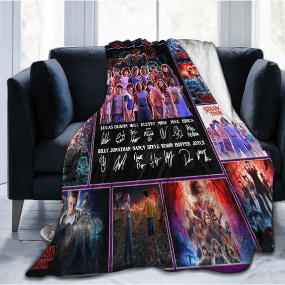 Strangers Things 5 Throw Blanket Merch Stuff Gifts Music Flannel Blanket Warm Throw Pink Blanket Bed Music Fans Party Bedroom Decorations Hug/Healing Blanket for Women 40x50in