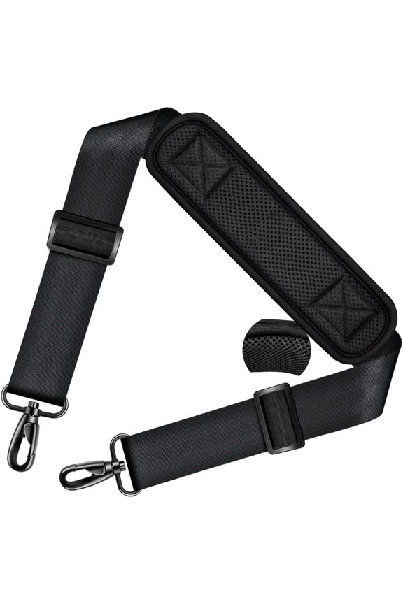 Strap 78" Universal Bag Strap with Ultra-thick Fixed Padded and Dual Balanced Adjustable Buckles for Briefcase, Travel Bag, Laptop Bag, Crossbody bag - Black