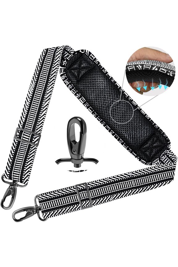 Strap 78" Universal Handbag Strap with Ultra-thick Fixed Padded and Dual Balanced Adjustable Buckles  Crossbody Strap for Briefcase Messenger Bag Laptop bag Luggage,BK&White Jacquard