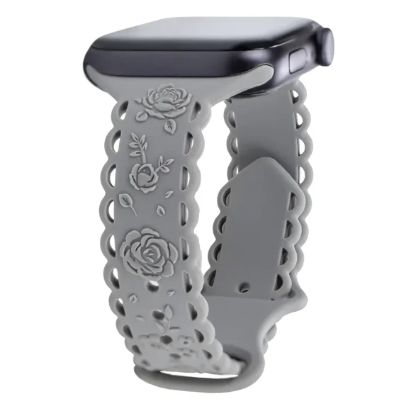 Strap for Apple Watch Band 44mm 42mm 41mm 40mm 45mm 49mm 46mm Floral Engraved bracelet correa for iWAtch series 10 9 7 SE 6 8 Ultra2 (grey 3,38 40 41 S10-42MM)