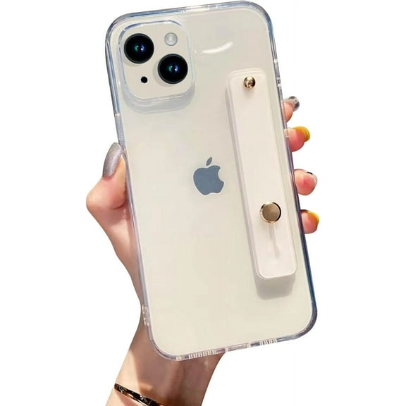Strap Holder Case for 5.4" iPhone 13 Mini with Kickstand, Translucent PC Back Cover + Soft TPU Bumper with Adjustable Finger Grip Loop for iPhone 13 Mini 5.4 Inch, HD Clear
