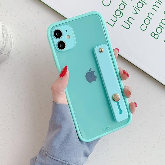 Strap Holder Case for 6.1" iPhone 12 Pro with Convertible Stand, Translucent Back Cover Soft TPU Bumper Adjustable Finger Grip Loop for iPhone 12 Pro 6.1 Inch, Light Blue