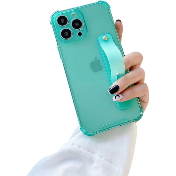 Strap Holder Case for 6.1" iPhone 12 Pro with Kickstand, Clear Soft TPU Protective Shockproof Bumper Rugged Cover, Adjustable Finger Grip Loop for iPhone 12 PRO 6.1 Inch, Green