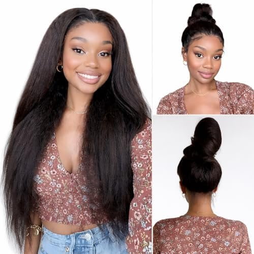Strap Invisible Drawstring 360 Lace Wig Human Hair Pre Cut Lace Wear and Go Glueless Kinky Straight 200% Density Full Lace Wig 18 Inch