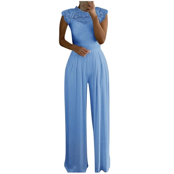 Strap Jumpsuit Women One Piece Romper Spring Summer Casual Style Solid Color Jumpsuit Female Playsuit Coverall, Summer Gifts for Women | CSEONE,Blue XL
