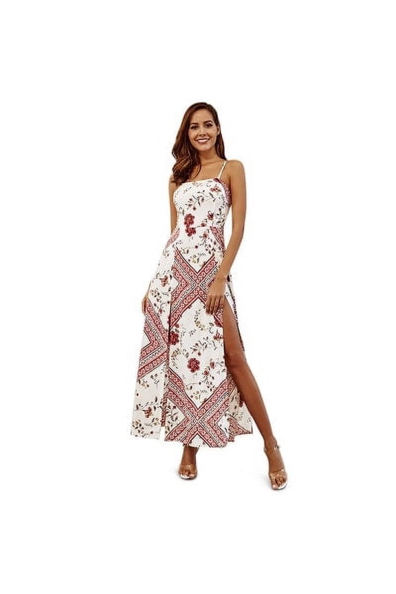 Strap Split Floral Print Bohemian Maxi Dress