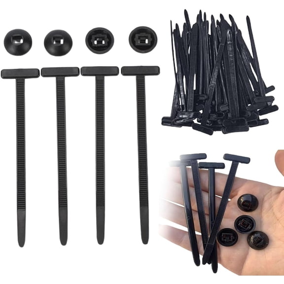 Strap Style Buckle Zip Tie, Nylon Universal Cable Tie Buckles – Multipurpose Fastening Tool, T Zip Tie with Button for Bumper, Fender, Door Panel, Trim & Engine Splash Shield Retainer (50PCS)