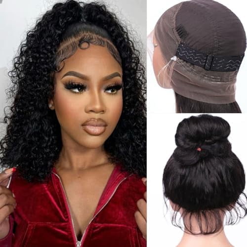 Strap Water Wave 360 Wigs Human Hair Pre Plucked 220 Density Drawstring Wig Human Hair Wet and Wavy Full Lace Frontal with Hair (18 inch)