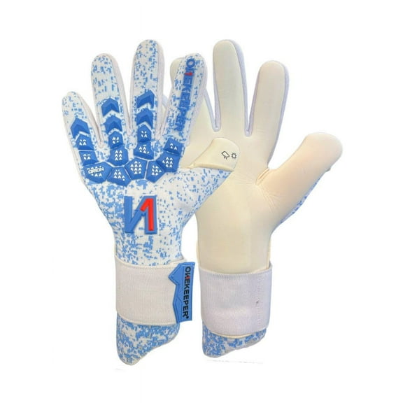 Strap or Strapless Negative Cut Pro-Level Goalkeeper Gloves- ONEKEEPER Orion Blue & White