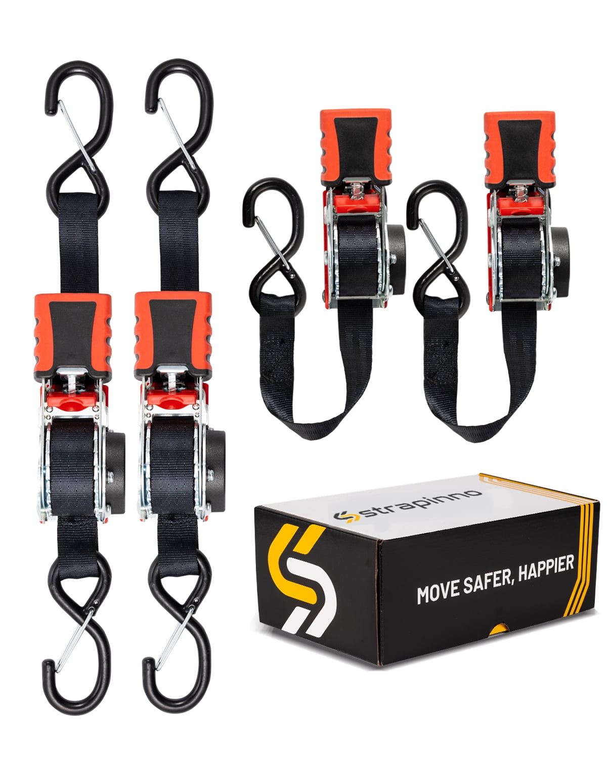 Strapinno Retractable Ratchet Straps 1 in x10ft, with RubberCoated