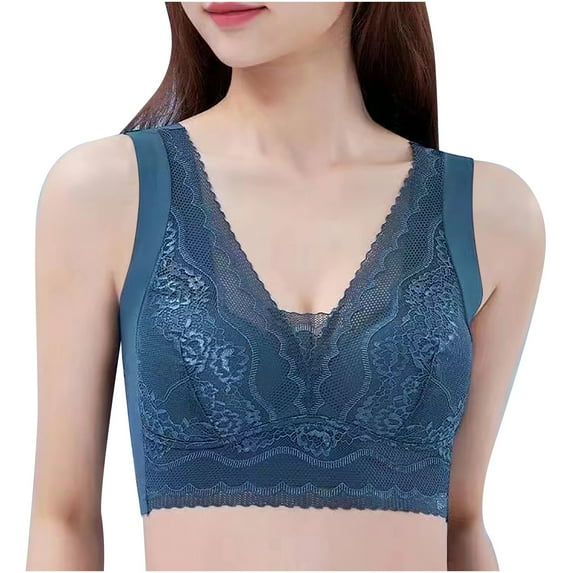 Strapless Backless Bra Women No Underwire Bra Feature V-Neck Push-up Bra Style W-399 Hook and Eye Closure Lace Bras Blue XXL