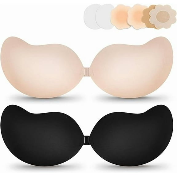 Strapless Backless Sticky Push Up Bra - Invisible Adhesive Bra for Women with Nipple Covers Size B