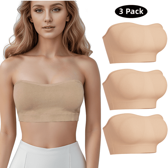 Strapless Bandeau Bra Stretchy Tube Top Bra for Women 3Pack