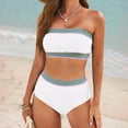 thumbnail image 1 of Strapless Bathing Suits for Women High Waisted Support Color Blocked Bathing Suits with Swimwear Bottom, 1 of 4