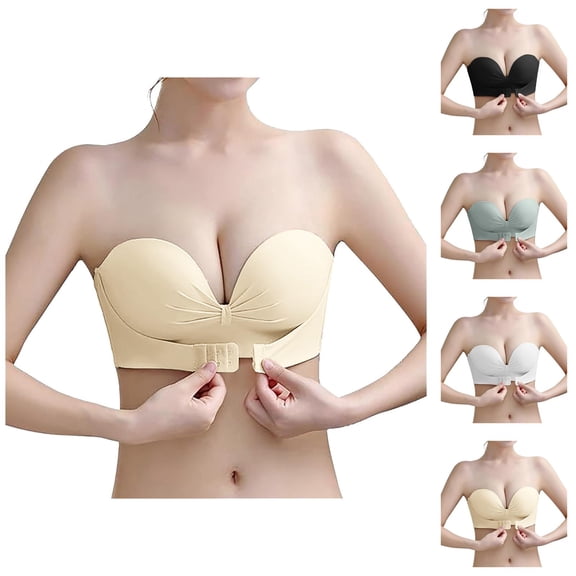 Strapless Bra Front Closure No Underwire Push Up Backless Seamless Bandeau Bras for Women