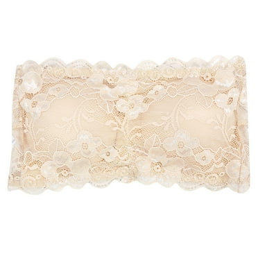 Strapless Bra Lace Bandeau Corset Tube Top Women's Bra without Strapless Shirt Underwire Padded Bralette Tube Cute Tube Tops for Women Top with Transparent Straps